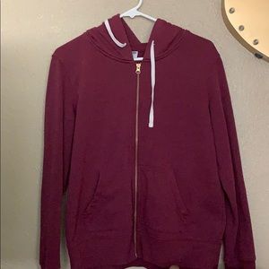 Maroon v- neck zip up hoodie